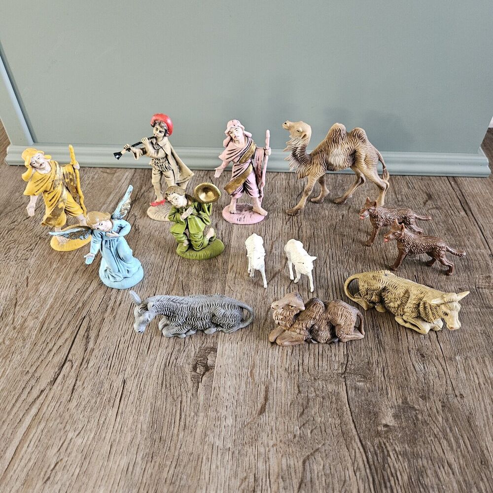 Vtg Commodore 13 Piece Italian Nativity Manger Figures Read